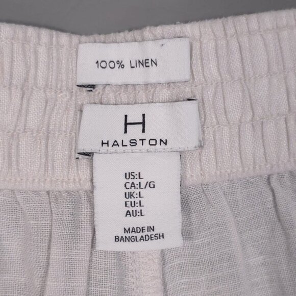 HALSTON 100 %‎ LINEN Women’s Shorts Coastal Tie Waist Pockets Light Beige LARGE - Picture 3 of 10
